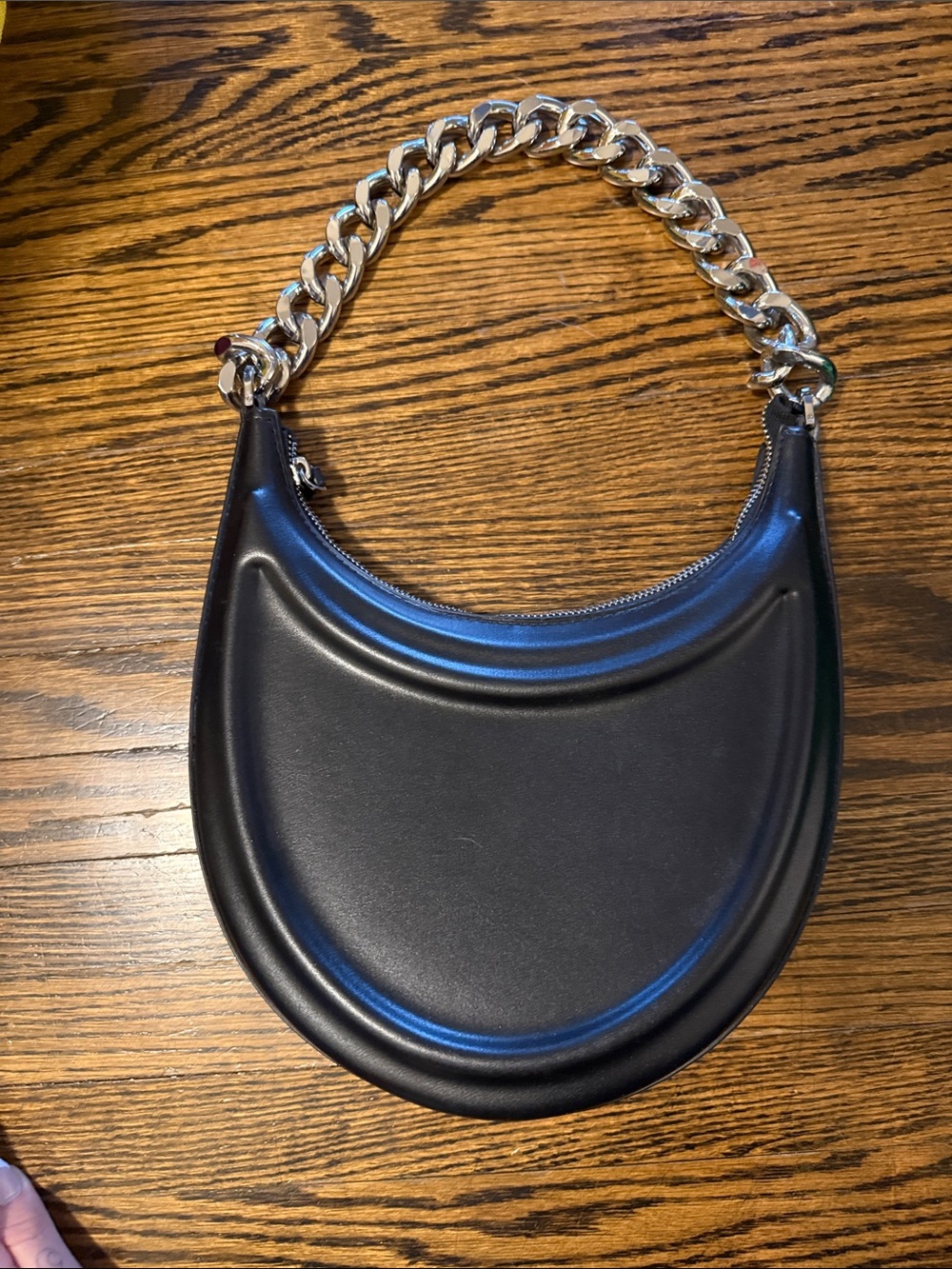 ZARA Black Crescent Shoulder Bag with Chunky Gold Chain